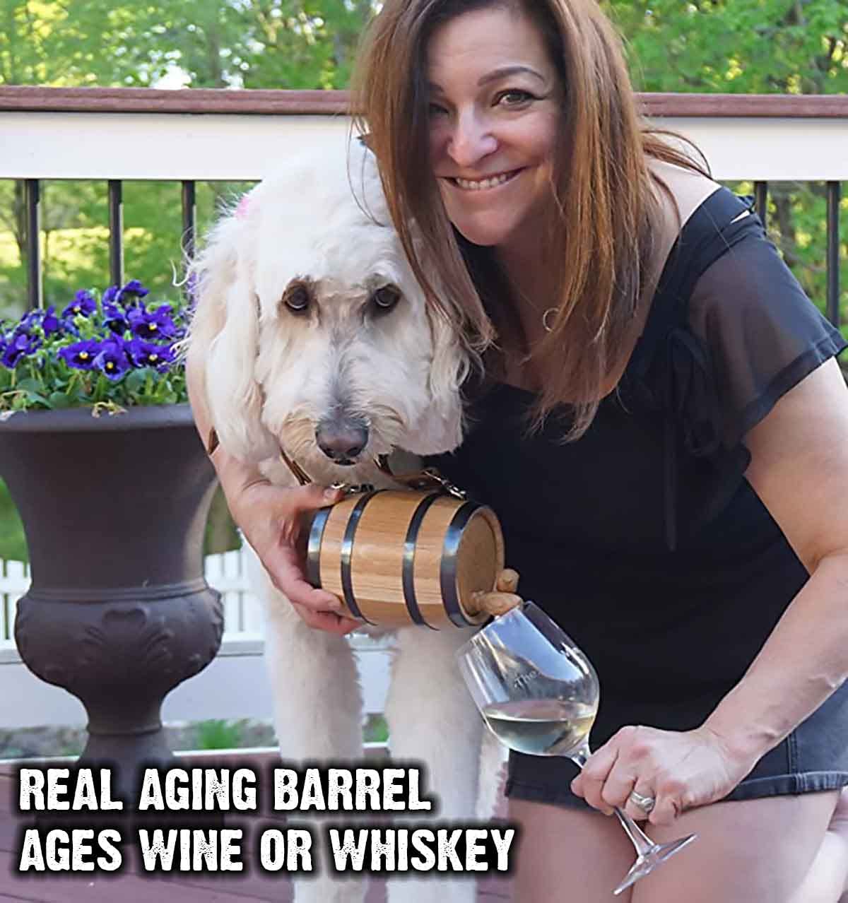 St Bernard Whiskey Barrel Collar For Dog, 'Hair Of The Dog' - 1/2 Liter Oak Aging Barrel Dispenser For Saint Bernard Dogs With Adjustable, Real Leather Harness Strap