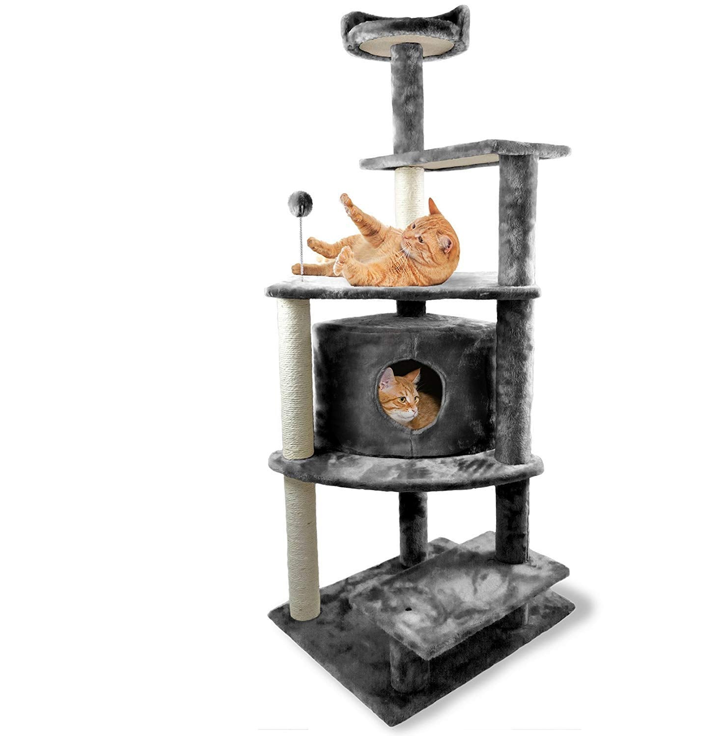 Furhaven 59.8 Tall Cat Tree for Indoor Cats, Ft. Sisal Scratching Posts, Condo, & Toys - Tiger Tough Platform House Interactive 