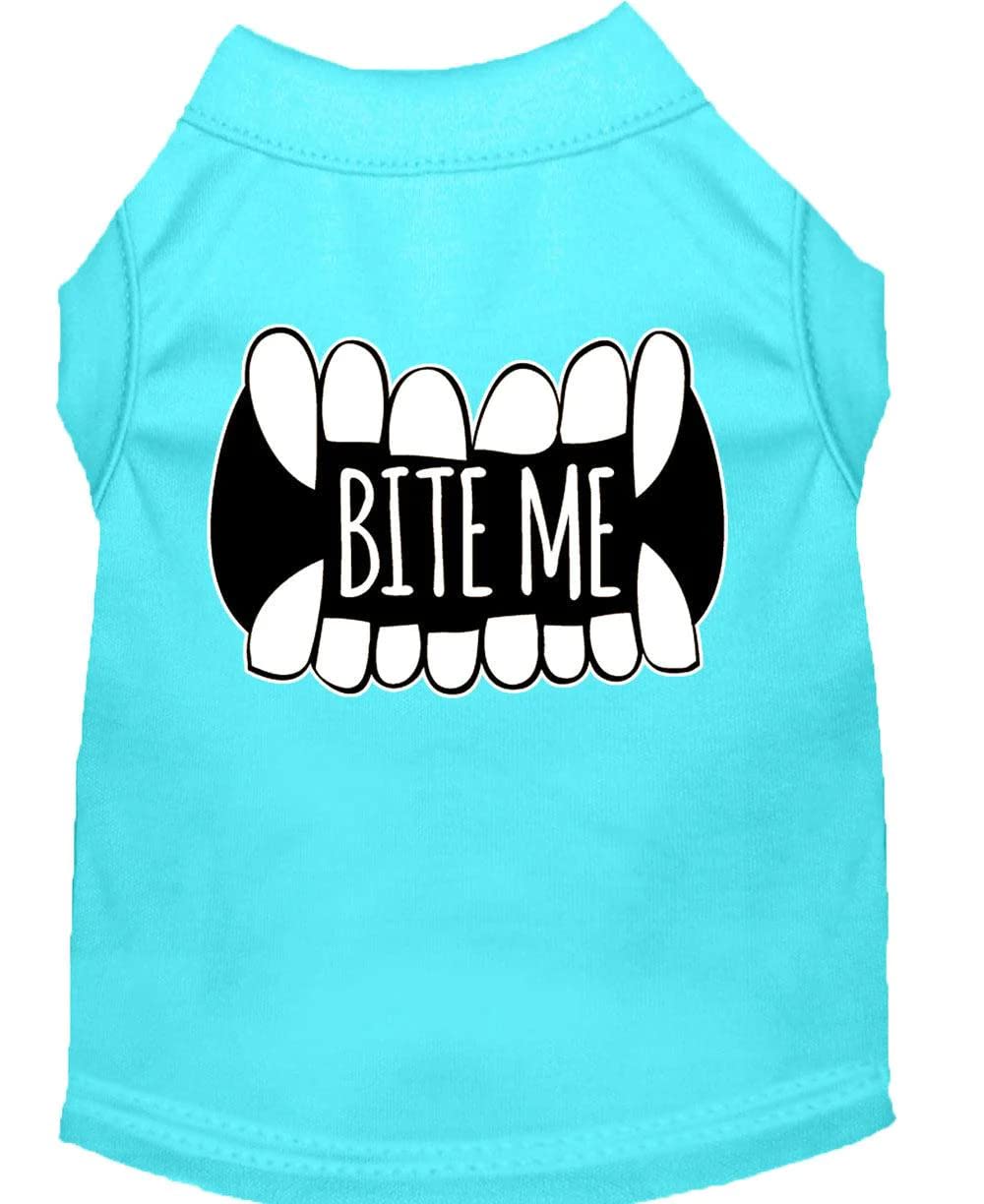 Bite Me Screen Print Dog Shirt Blue Xs 8