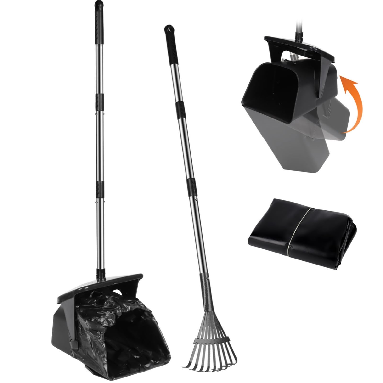 Lovinkiki Dog Pooper Scooper With 20 Bag Attachment Long Handle Swivel Bin, Rake Heavy Duty Pooper Scooper For Large Medium Smal
