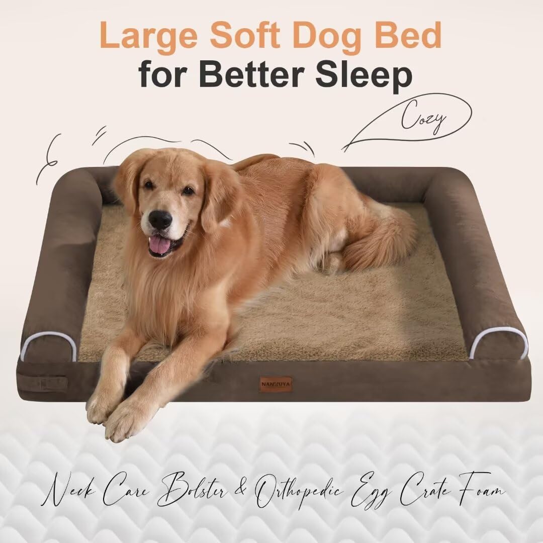 Large Dog Bed Orthopedic Washable: Beds Bolster Xl Bed Big Xlarge Dogs Memory Foam Sofa Couch Waterproof Removable Cover - Brown