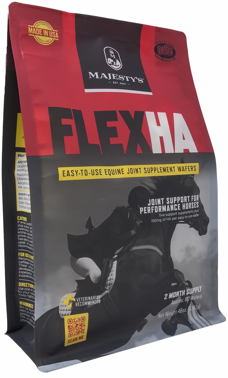 Majestys Flex HA Wafers - Superior Performance Horse / Equine Joint Support Supplement - HA, Vitamin C, Yucca, Glucosamine - 60