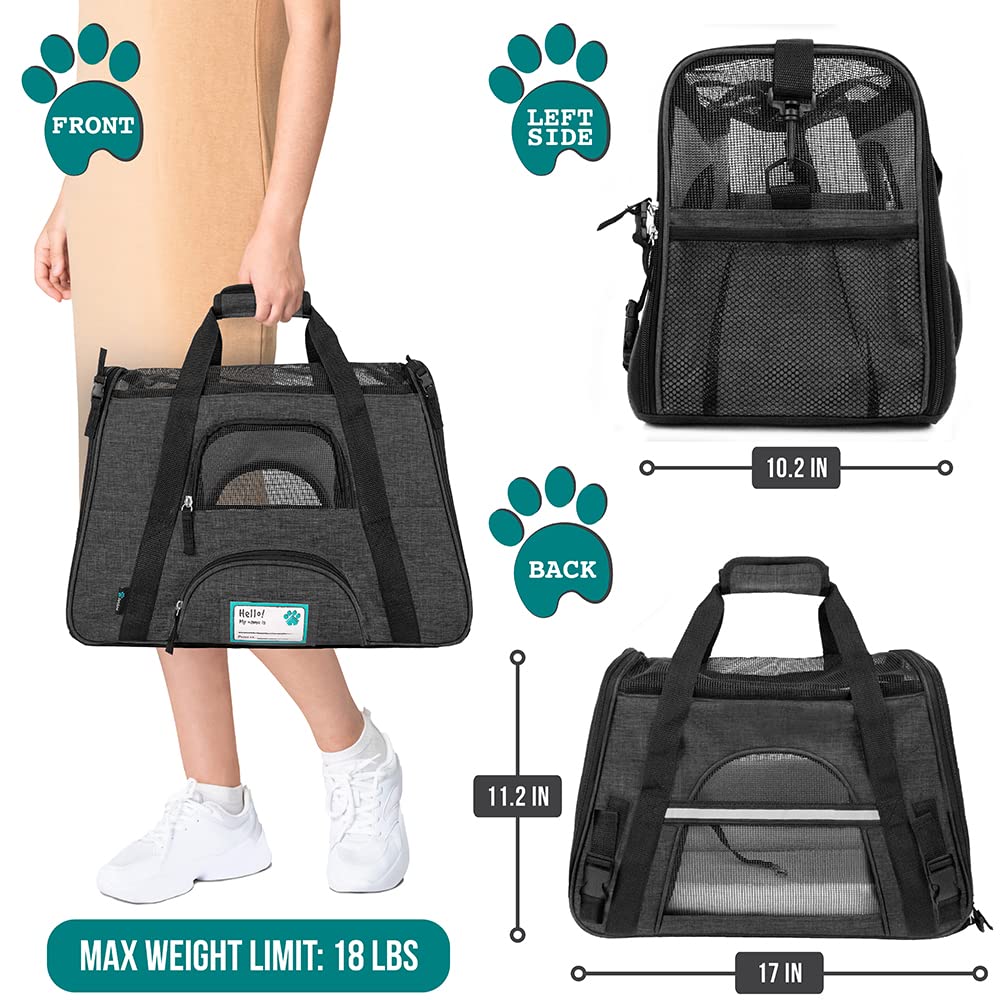 Petami Airline Approved Pet Carrier For Cat, Soft Sided Dog Carrier Small Dog, Cat Travel Supply Accessories Indoor Cat, Ventilated Pet Carrying Bag Medium Large Kitten Puppy, Small Heather Dark Gray