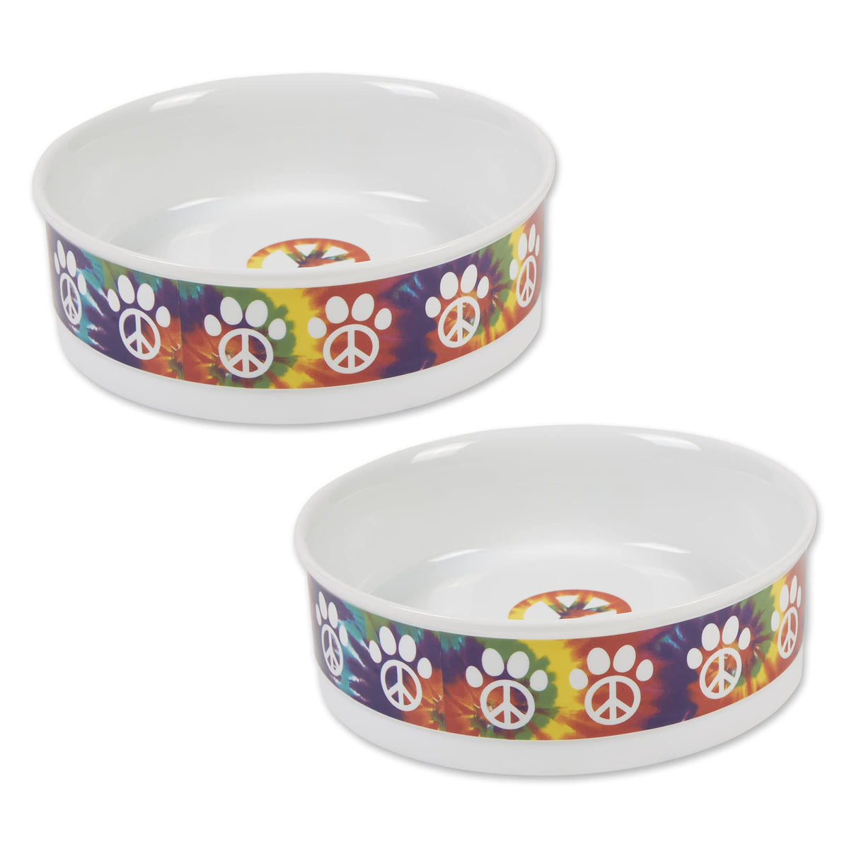 Bone Dry Ceramic Food & Water Bowls for Pets Non-Slip for Secure, Less Messy Feeding, Microwave & Dishwasher Safe, Large Set, 7.5x2.4, Peace Paw, 2 Count