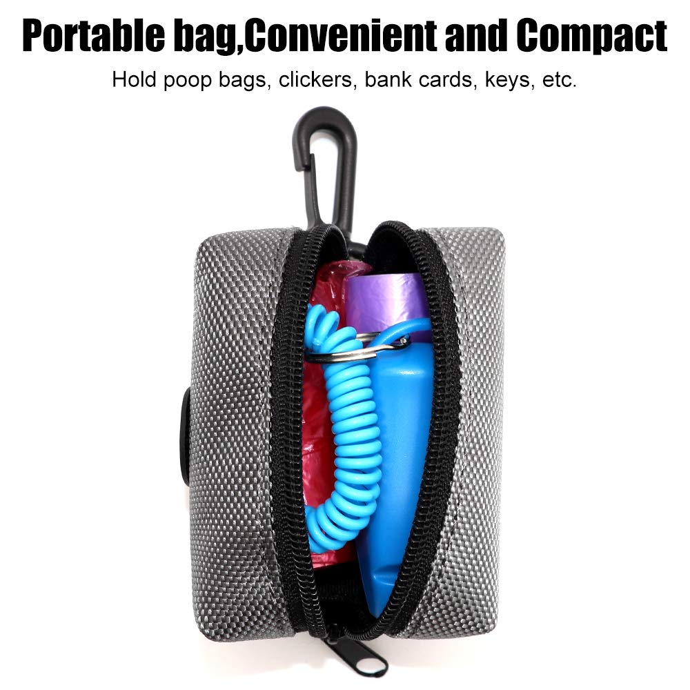 Slson Pet Waste Bag Dispenser Zippered Pouch,Portable Dog Poop Bag Holder Leash Attachment Lightweight Fabric Bags (Light Grey)