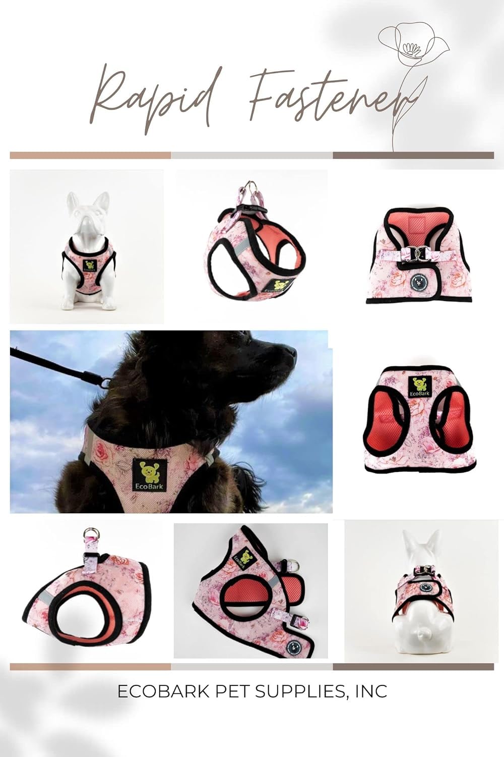 Ecobark Step In Dog Harness - Eco-Friendly Dog Harnesses For For Small & Medium Breed Dogs - Reflective And Adjustable Chest Body Halter Vest -Soft Luxurious Mesh (Floral, Xl)