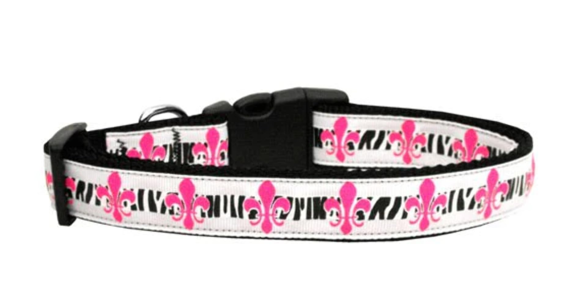 Pet Dog & Cat Nylon Collar or Leash, Pink Fleur De Lis LG Collar