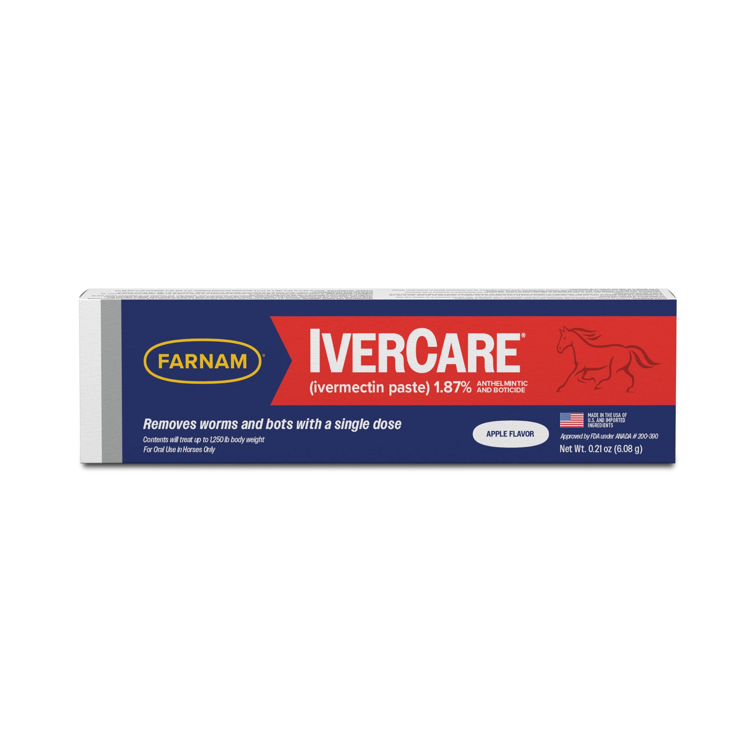 Farnam IverCare (ivermectin Paste) 1.87% for Horses, Anthelmintic and Boticide, 0.21 Ounces, Horse Dewormer, Ivermectin Apple-Fl