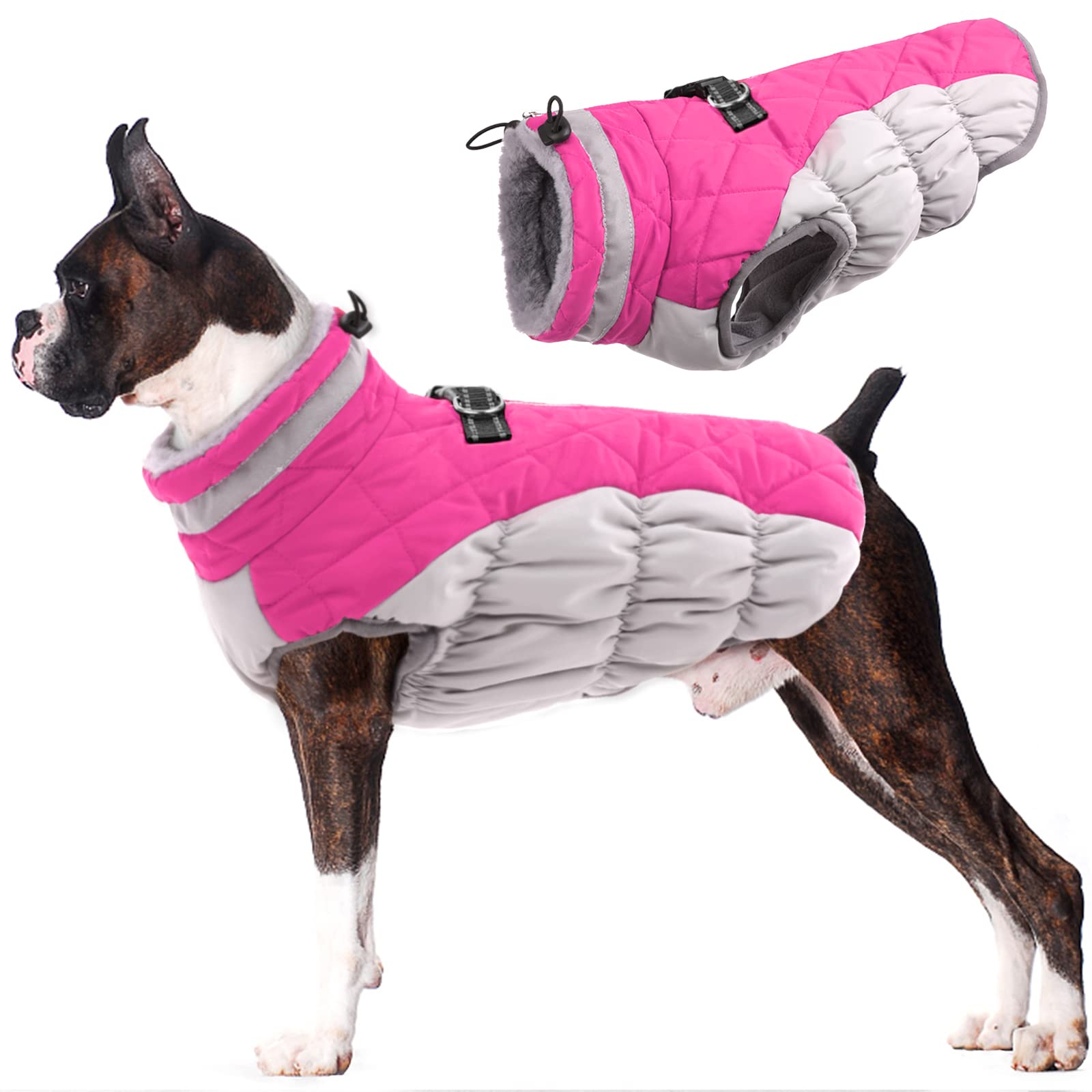 Lelepet Warm Dog Winter Coat Dog Coat Fleece Dog Jacket With Harness Windproof Dog Cold Weather Coats Reflective Turtleneck Large Dog Coat With Zipper Waterproof Dog Coat For Small Medium Large Dogs