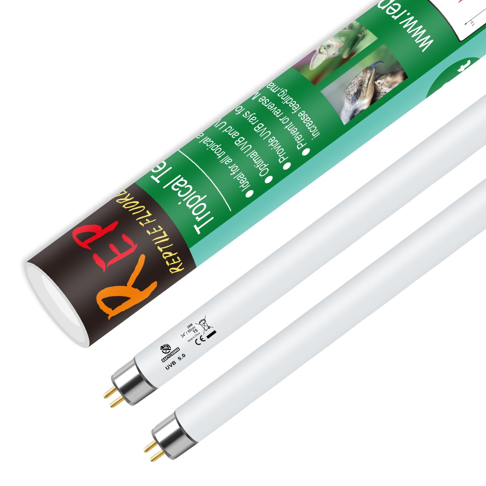 Repti Home T5 Uvb Reptile Light 39W 5.0,Uva Uvb Light Bulb For Reptiles,2 Pack Reptile Uvb Lamp Tube For Bearded Dragon