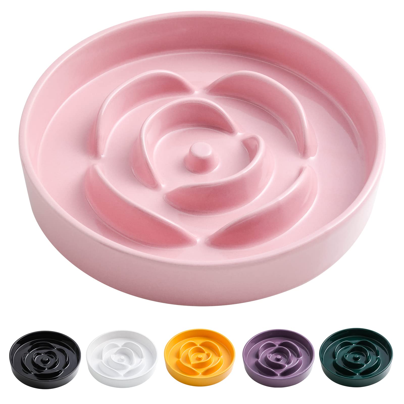 8.66 in Pink Ceramic Slow Feeder Dog Bowl for Medium and Large Breed,Pet Feeding Dog Food Water Dish Heavy Weighted,Puppy Bowl f