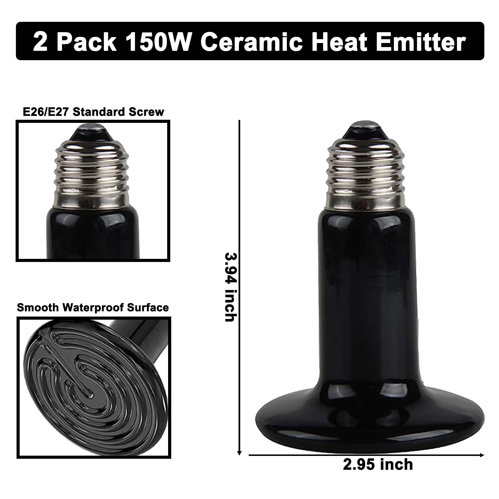 Dxophiex 15 Inch Dual Reptile Light Fixture, Max 150W Reptile Heat Lamp Fixture With 2Pcs 150W Ceramic Heat Emitter, Double Dome