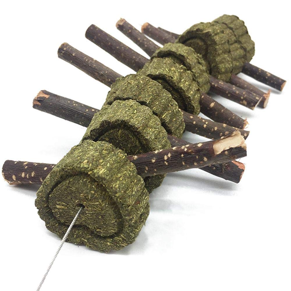 Pesandy Bunny Chew Toys For Teeth, Organic Apple Wood Molar Sticks With Timothy Hay Circles For Bunny Chinchilla Guinea Pig Hamsters Holland Lop Prairie Dogs Squirrels Gerbils, Improves Dental Health
