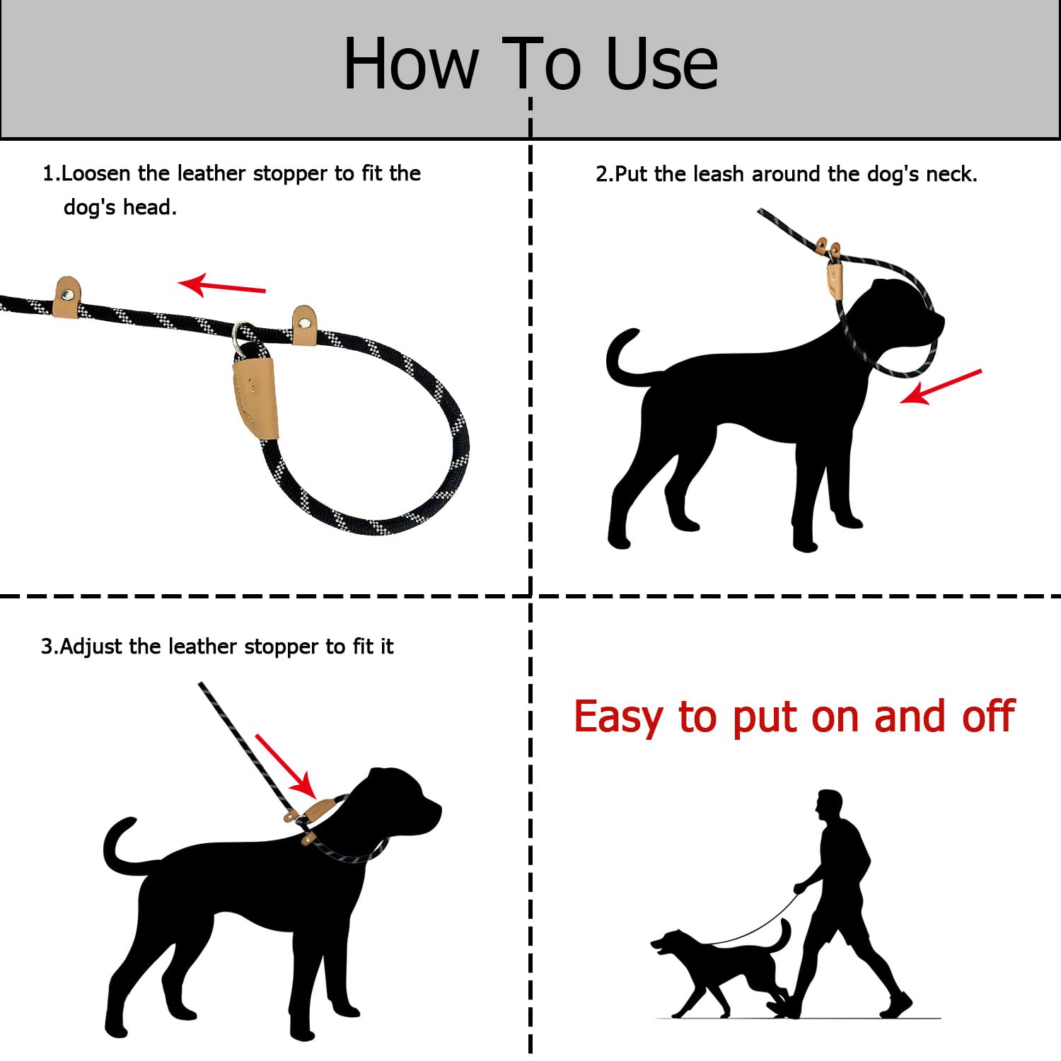 Slip Lead Rope Dog Leash Heavy Duty For Training, Nylon Strong Slip Leads For Dogs 6 Ft X 3/8 Inch, Adjustable Comfortable Train