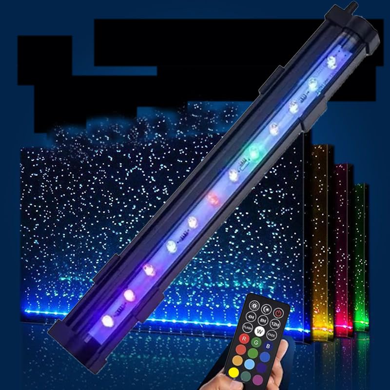 Submersible Aquarium Light,LED Aquarium Air Bubble Light,RGB Color Changing Brightness Adjustable Timing Waterproof Remote Contr