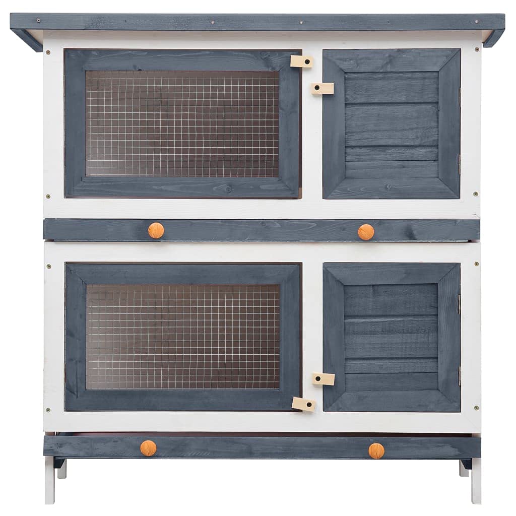 vidaXL Outdoor Small Pet Rabbit Hutch - Gray Wood Enclosure - Mesh Door Safety Design - Weather-Resistant Green Roof - Easy-Clea