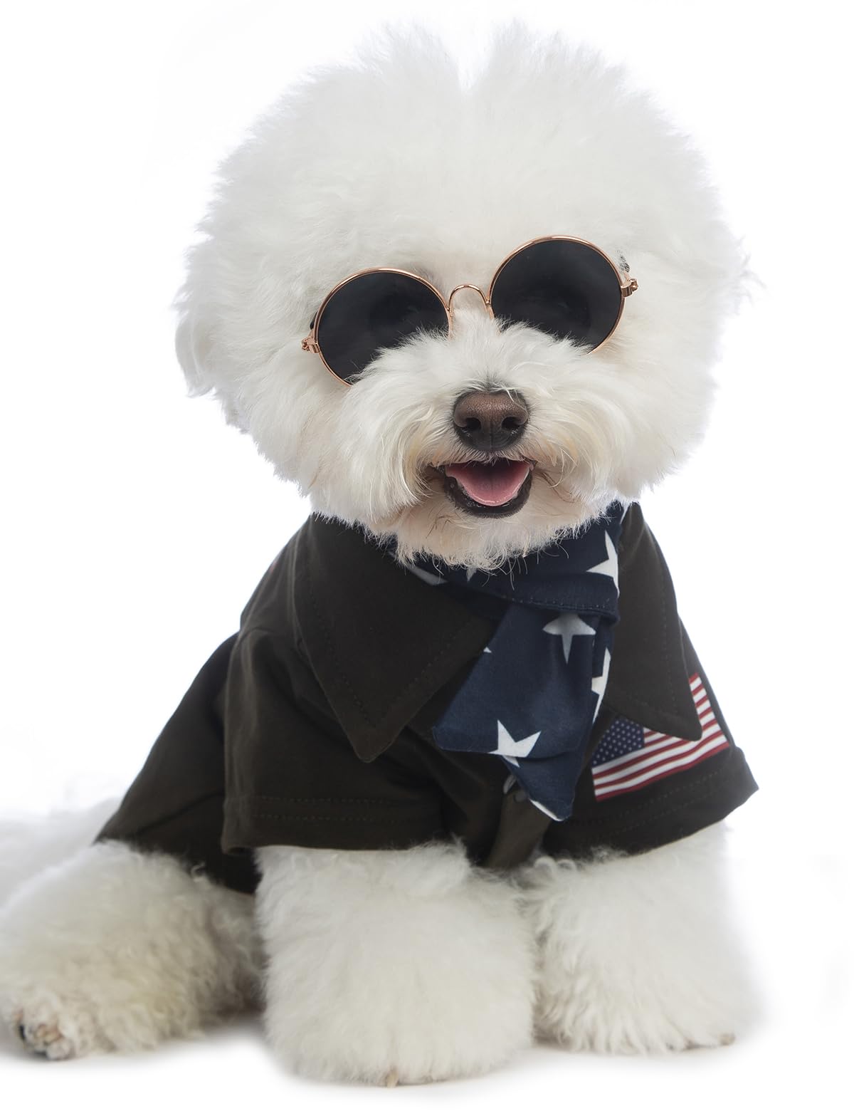 Coomour Pilot Dog Shirts Funny Pet Clothes And Star Scarf Dogs Captain Clothing With Puppy Glasses (S)