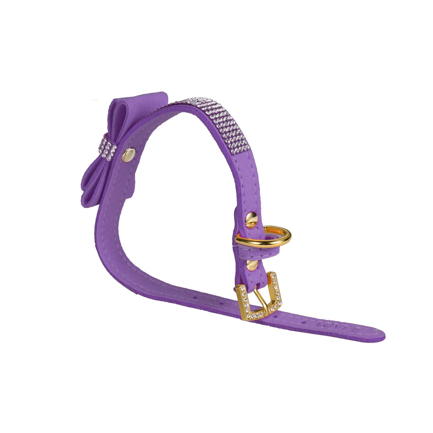 Lovpe Crystal Dog Collar/Cat Collar Velvet Leather With Bow-Knot Tie Rhinestone Puppy/Kitten Collars For Small Dogs & Cats (Xs(Neck For:8-10 Inch), Purple)