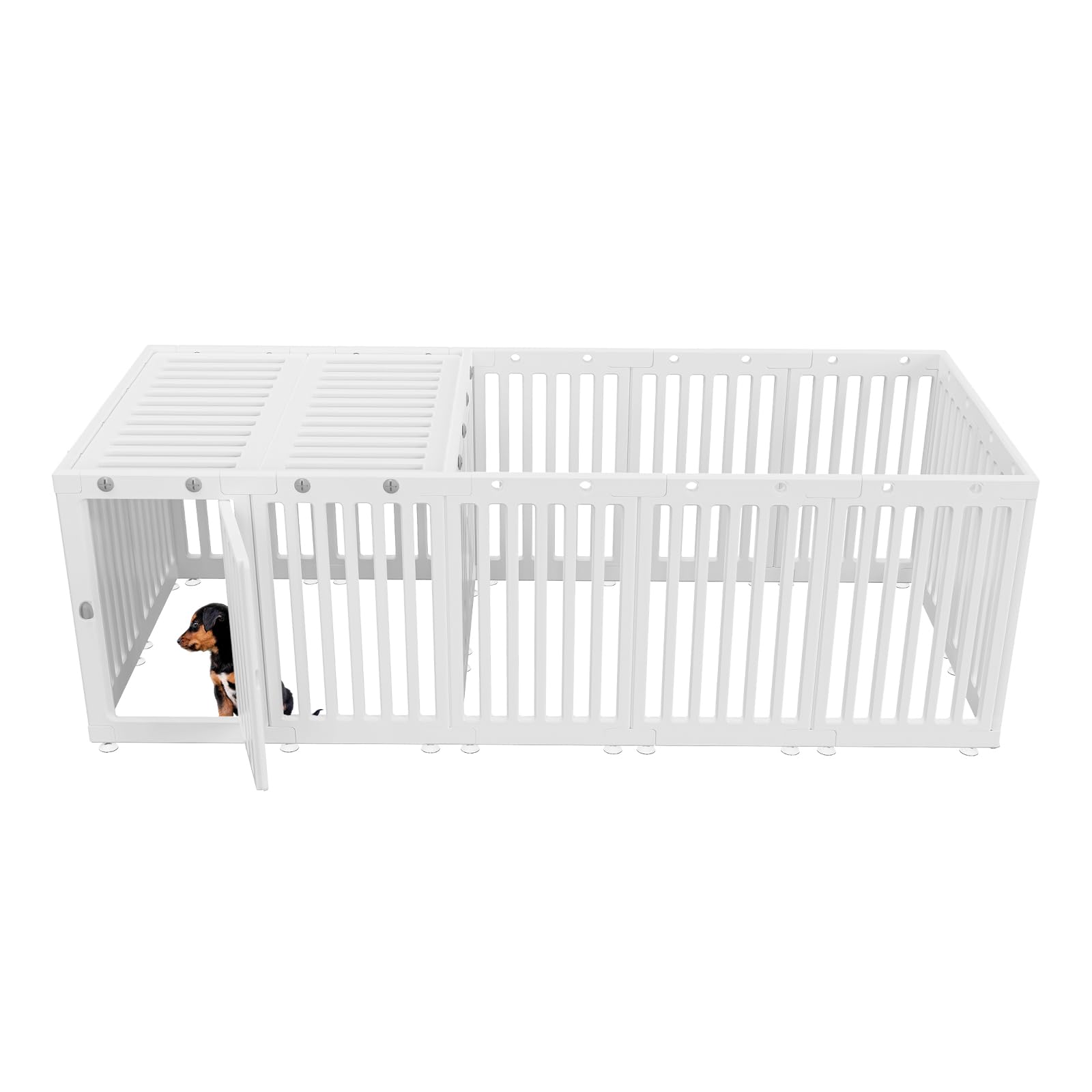 Aoole Dog Playpen With Door & Cover Top,18*Fence Panel Puppy Playpen, 2 Room Dog Crate, Pet Playpen For Small & Medium Dogs, Pup