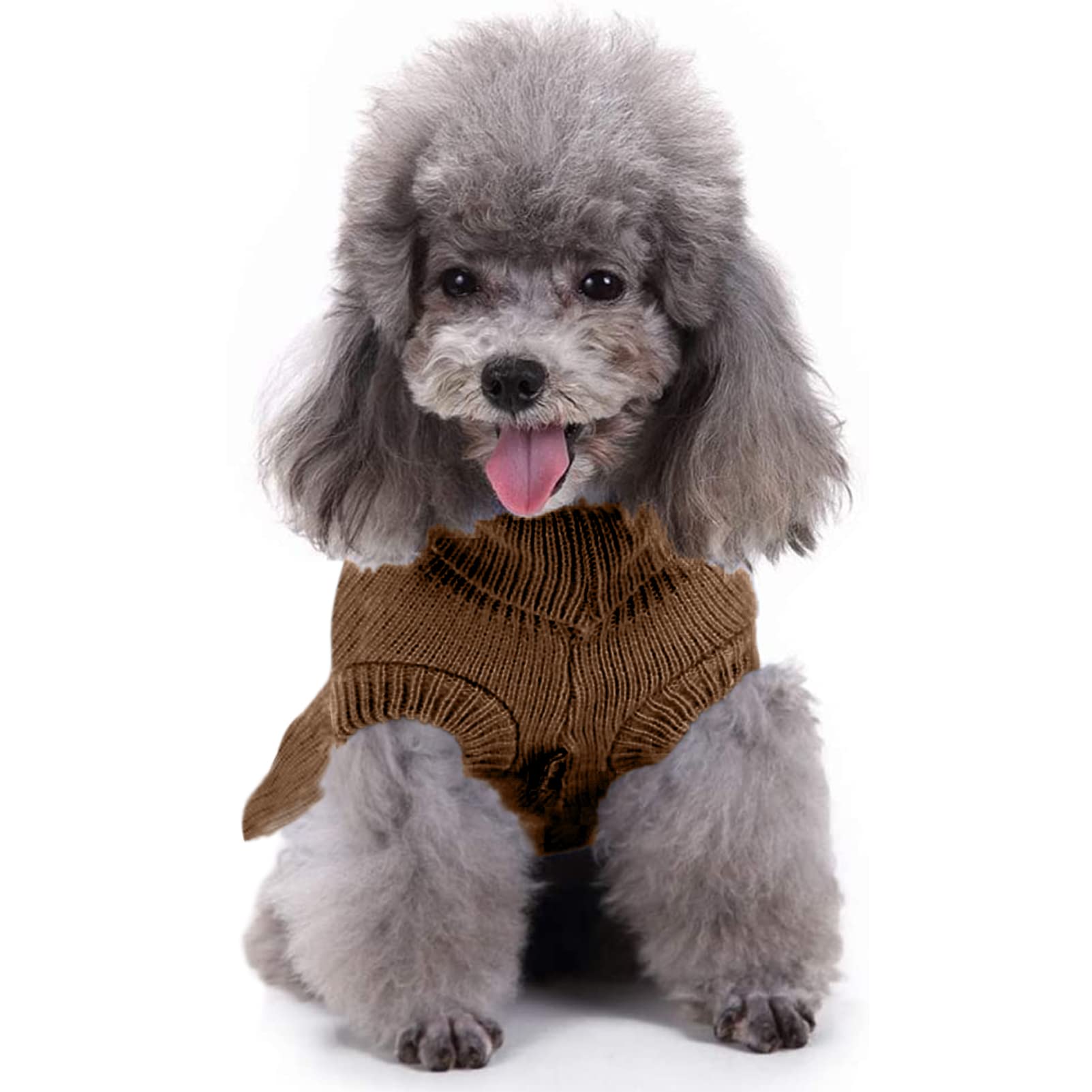 Chborchicen Small Dog Sweaters Knitted Pet Cat Warm Dog Sweatshirt Winter Clothes Kitten Puppy Sweater (Xs, Dress-Brown)