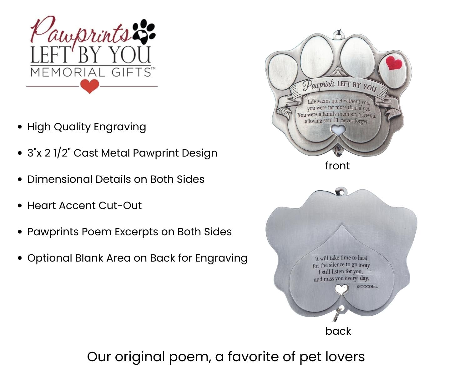 Pet Memorial Wind Chime - 18' Metal Casted Pawprint Wind Chime - A Beautiful Remembrance Gift For A Grieving Pet Owner - Includes Pawprints Left By You Poem Card