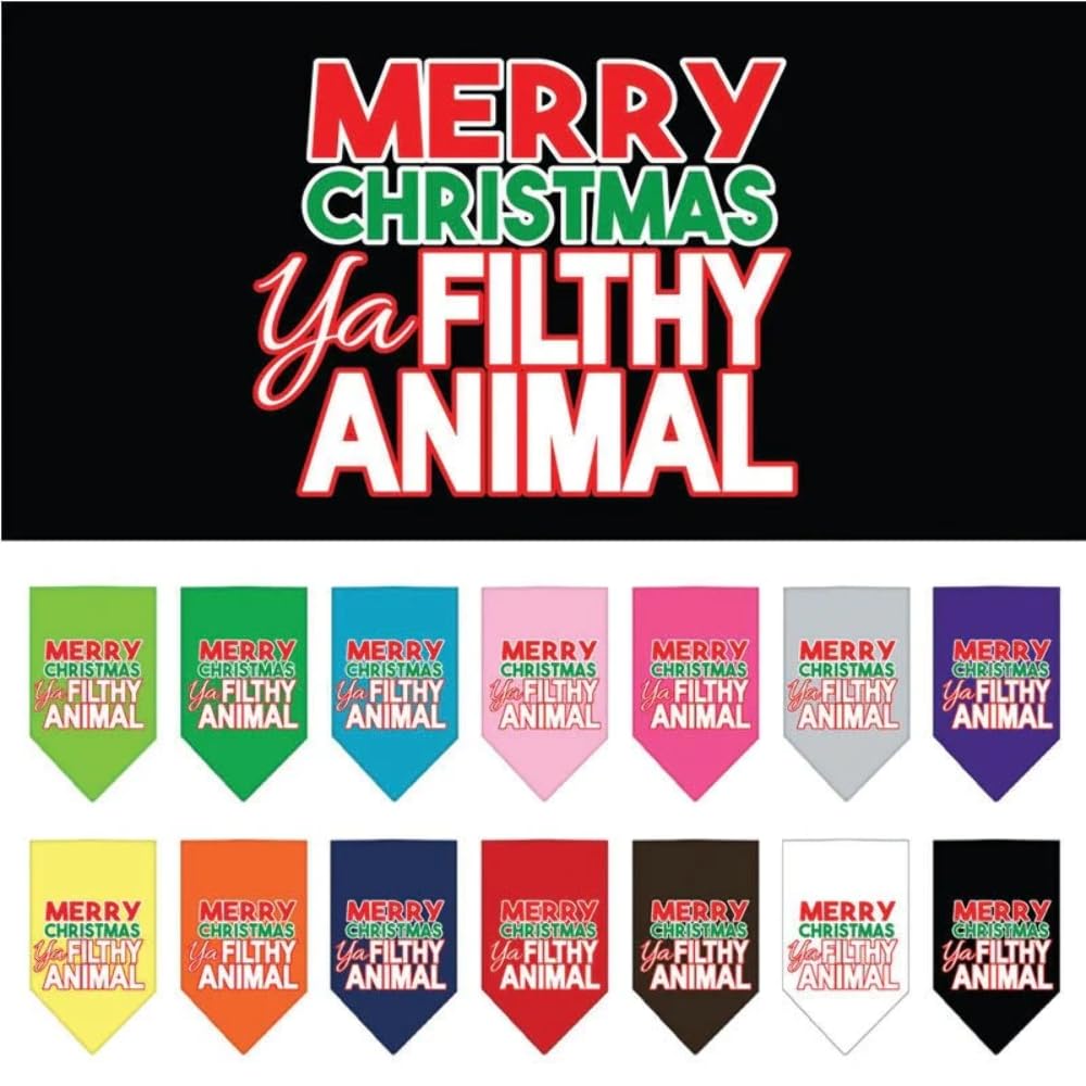 Christmas Pet and Dog Bandana Screen Printed, "Merry Christmas, Ya Filthy Animal" White Large