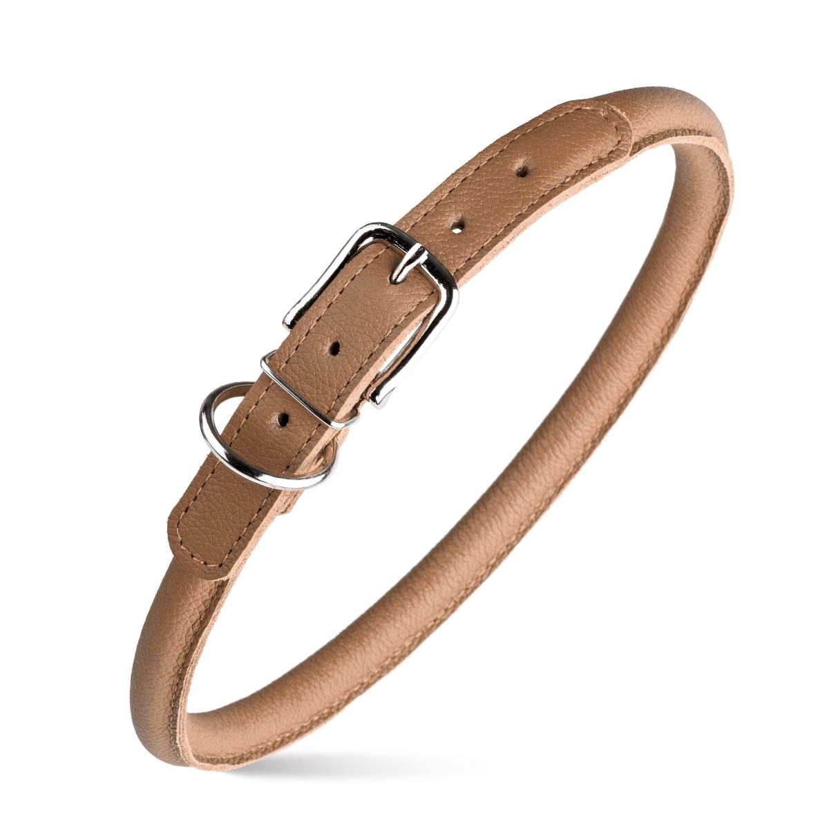 Dogline Soft And Padded Rolled Round Leather Collar For Dogs W1/2'' - L22''-25'', Brown