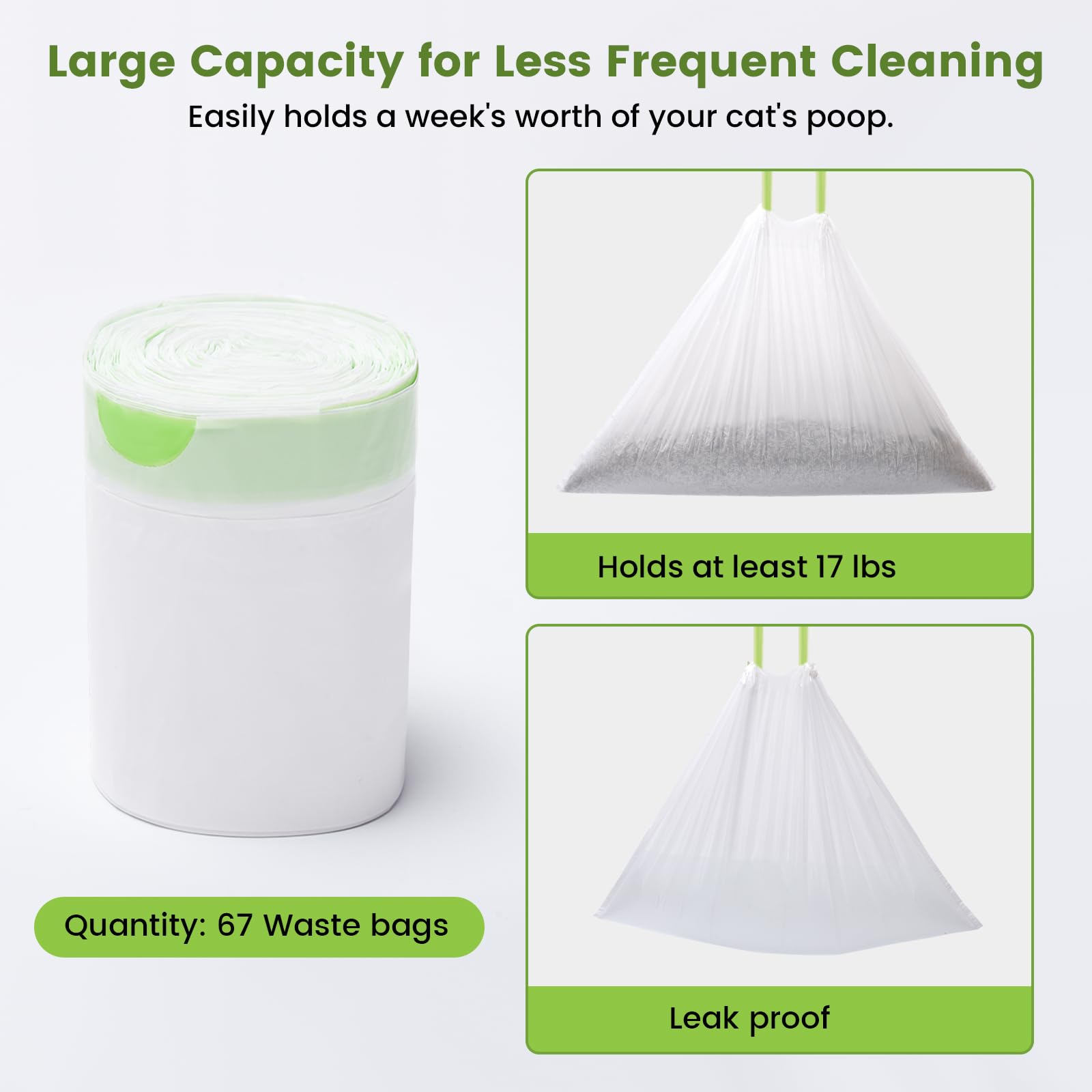 67 Count Cat Litter Bags For Pet Pura Max Self-Cleaning Litter Box, Drawstring Kitty Liners For Automatic Waste Drawer Bin, Disp