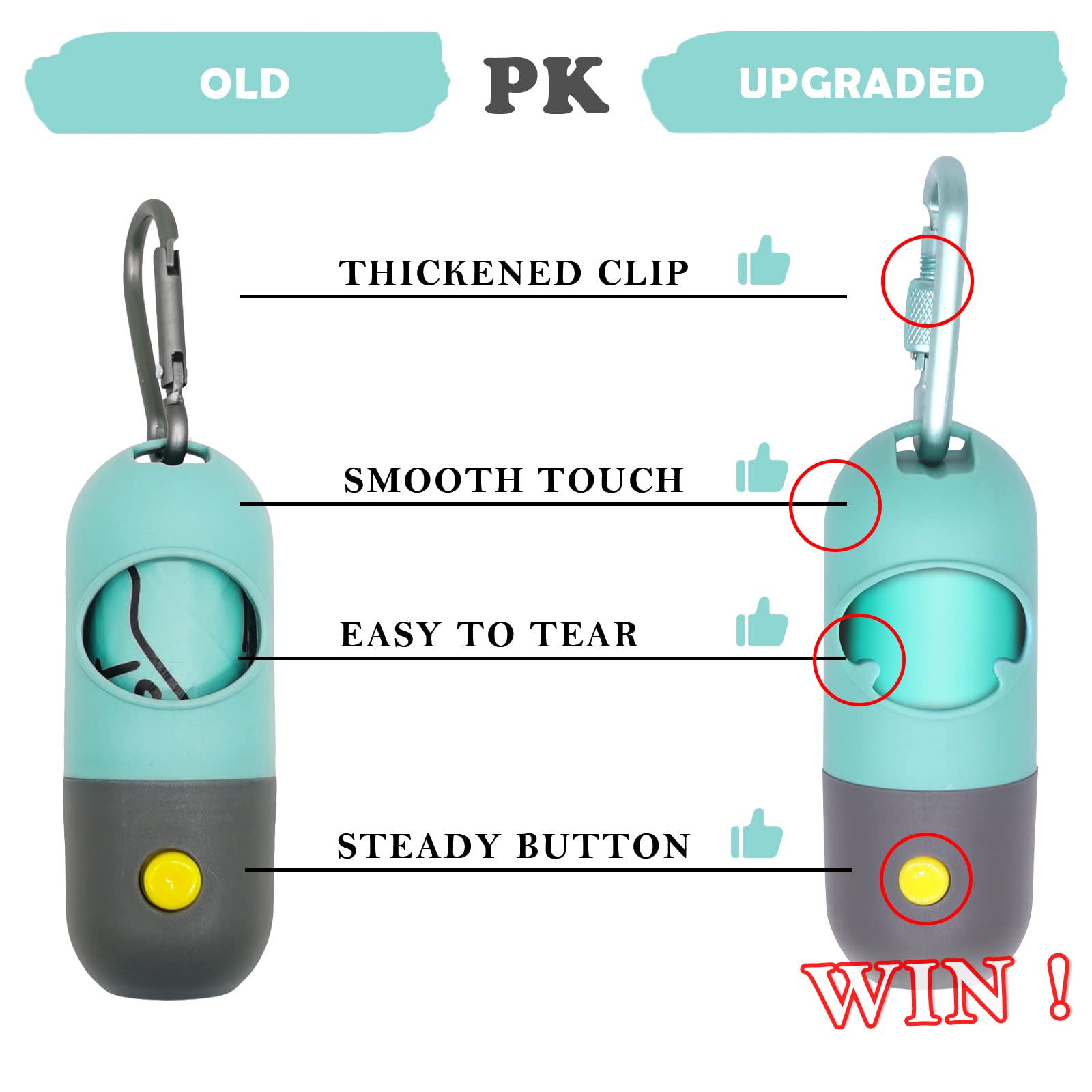 Dog Poop Waste Bags Holder With Led Flashlight|Cute Doggie Poo Bags Dispenser For Pet Leash|Trash Waste Bags Carrier With Potty Bags Clip Fastener Lr44 Button Cells Included(2 Pack) (Crystal Blue)