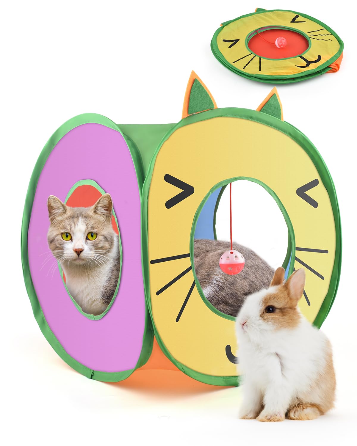 Bissap Pop Up Cat Cube, Collapsible Cat Hideouts Play House Peek Too Cat Cave Tent With 3 Holes For Indoor Outdoor Kittens Cats 