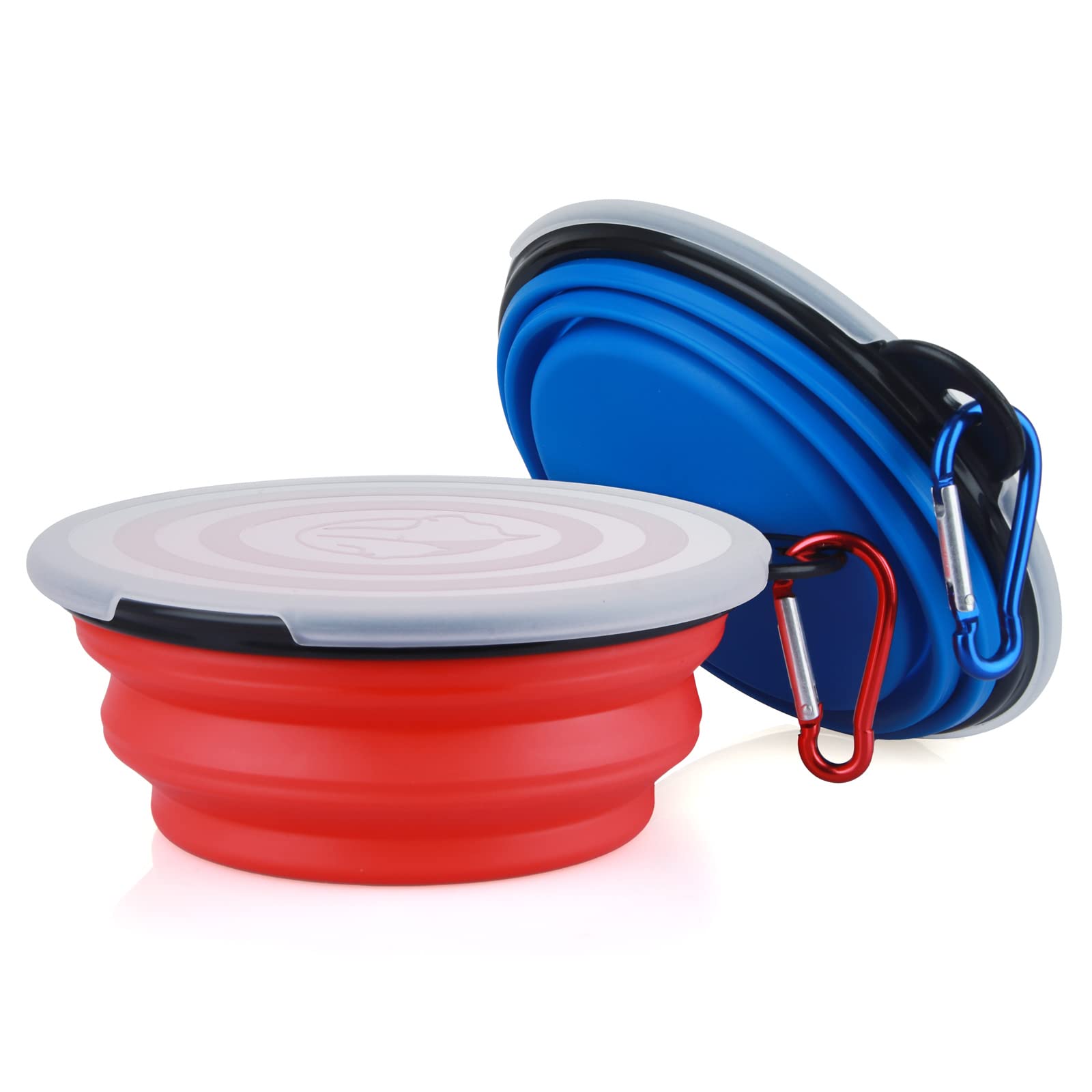 Collapsible Dog Bowl,2 Pack Portable And Foldable Pet Travel Bowls Collapsable Dog Water Feeding Bowls Dish For Dogs Cats And Small Animals,With Lids (Small, Blue+Red)