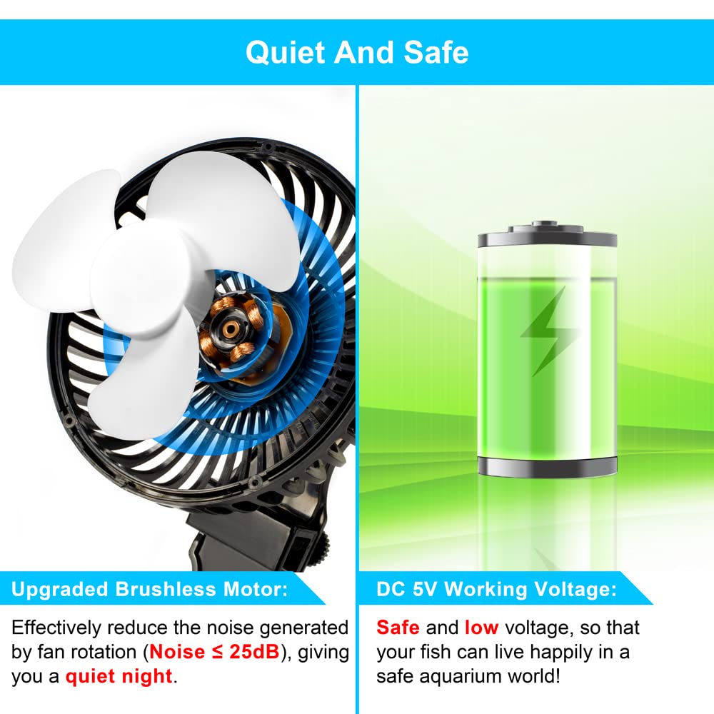 Datoo Aquarium Chillers Fish Tank Cooling Fan Quiet Aquarium Fan Wind Angle Adjustable Chiller With Clip And Suction Cup