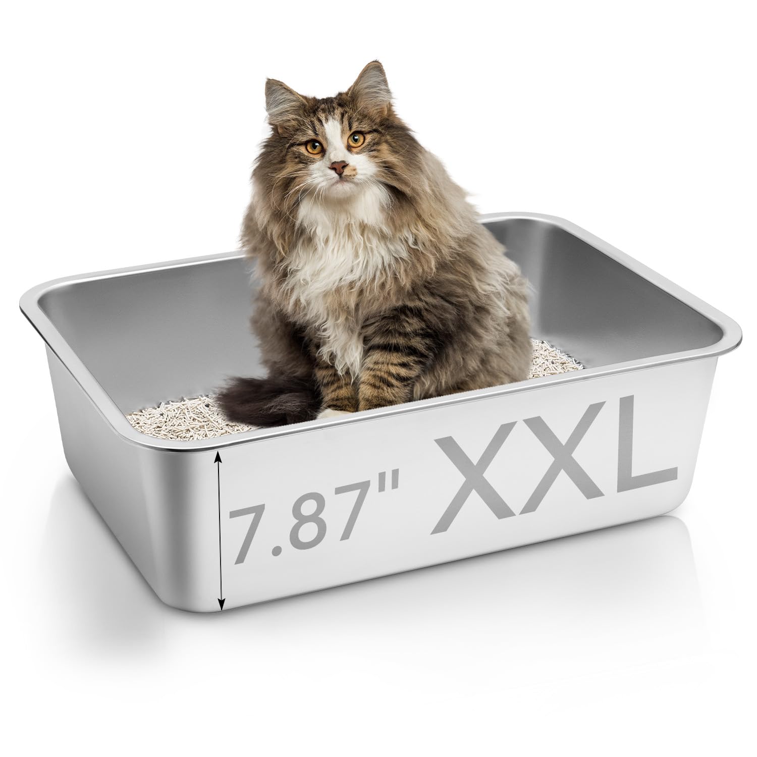 Goldenkey Extra Large Stainless Steel Cat Litter Box With High Sides,Xl Metal Litter Box For Big Cat,Non Stick Smooth Surface,Ea