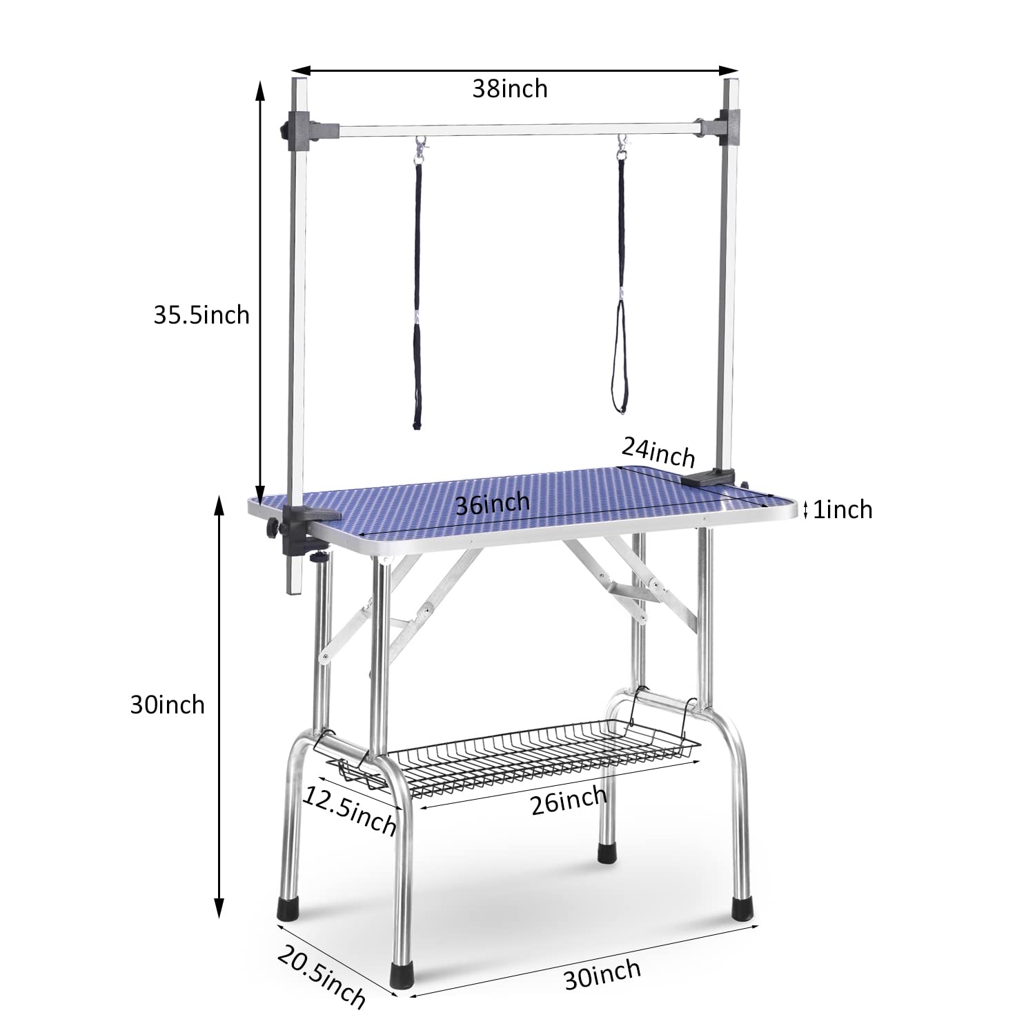 Soarflash Pet Dog Grooming Table Foldable,Heavy Duty Foldable Pet Grooming Table With Arm & Noose & Mesh Tray, Maximum Capacity Up To 330Lbs, 36Inch, Blue