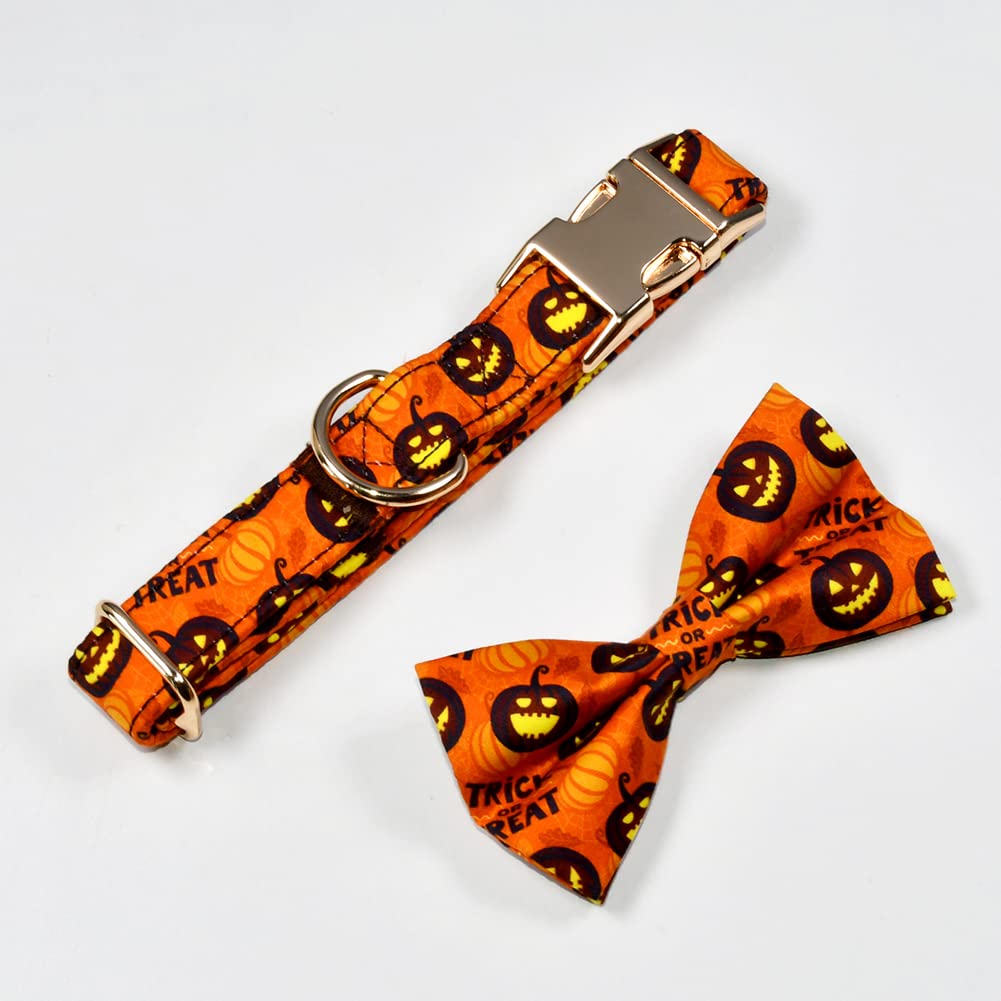 Nesttimes Halloween Haunted Pumpkins Dog Bow Tie Collar,Detachable Bowtie, Adjustable Collar For Small Medium Large Dogs ., M (12 --19'')