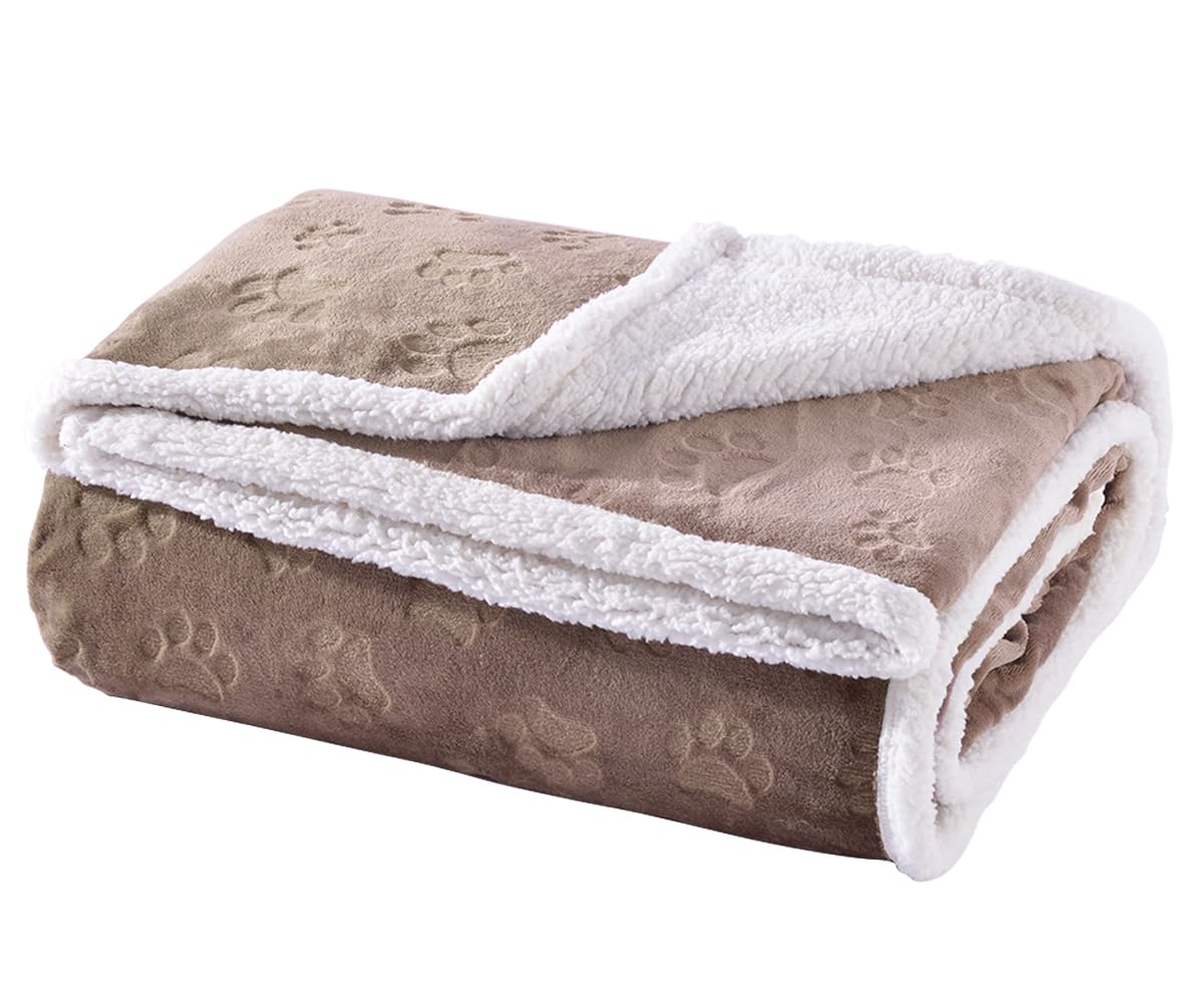 Qeils Dog Blankets For Large Dogs - Waterproof Cat Blanket Washable - Sherpa Fleece Puppy Blanket, Soft Plush Reversible Throw Protector For Bed Couch Car Sofa, 60'X80', Taupe