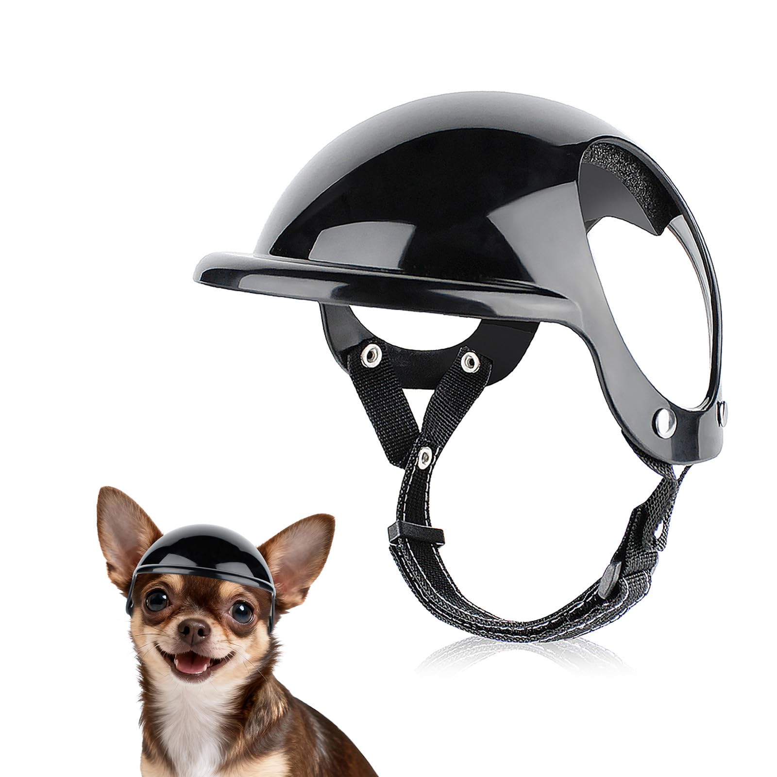 Billionchains Extra Small Dog Helmet with Ear Holes - Adjustable, Lightweight, Hard Black Puppy Helmet for Outdoor Activities/Mo