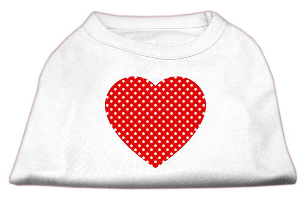 Pet Dog & Cat Shirt Screen Printed, &quot;Swiss Dots Red Heart&quot; White XS (0-3 lbs.)