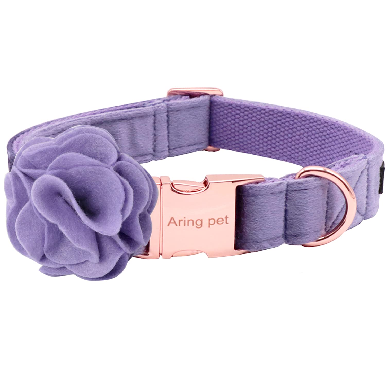 Aring Pet Velvet Dog Collar, Purple Dog Collars With Detachable Felt Flower, Adjustable Soft Comfortable Dogs Collar Flower With