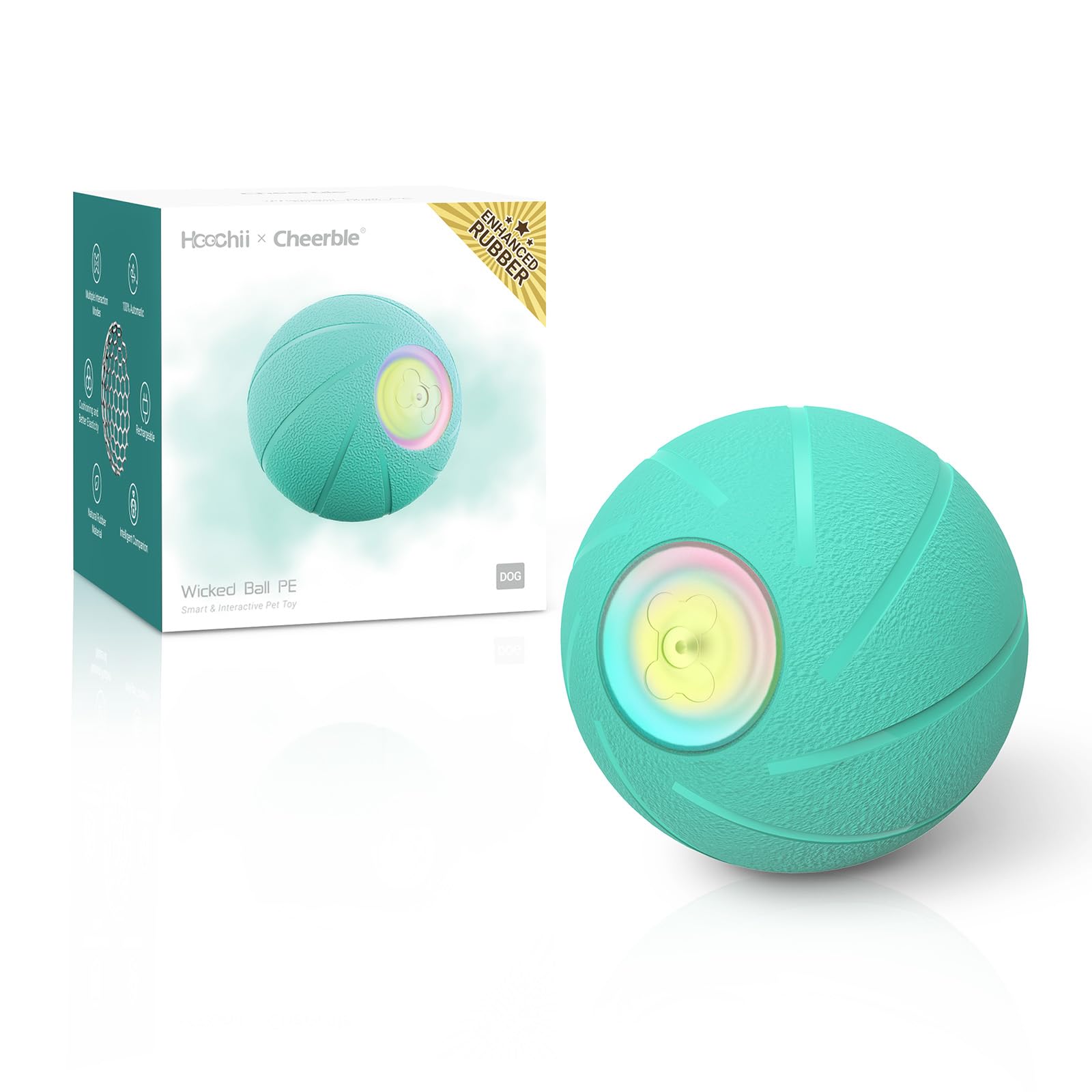 Hoochii Intelligent Interactive Dog Toy, [Enhanced Rubber Version] Wicked Ball Pe,3 Interactive Modes,Active Rolling Ball For Me
