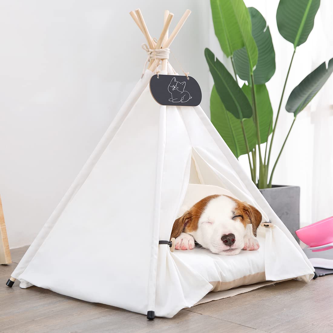 Mooipet Pet Teepee Tent for Dogs & Cats Dog Bed with Thick Cushion Puppies Play House Removable and Washable