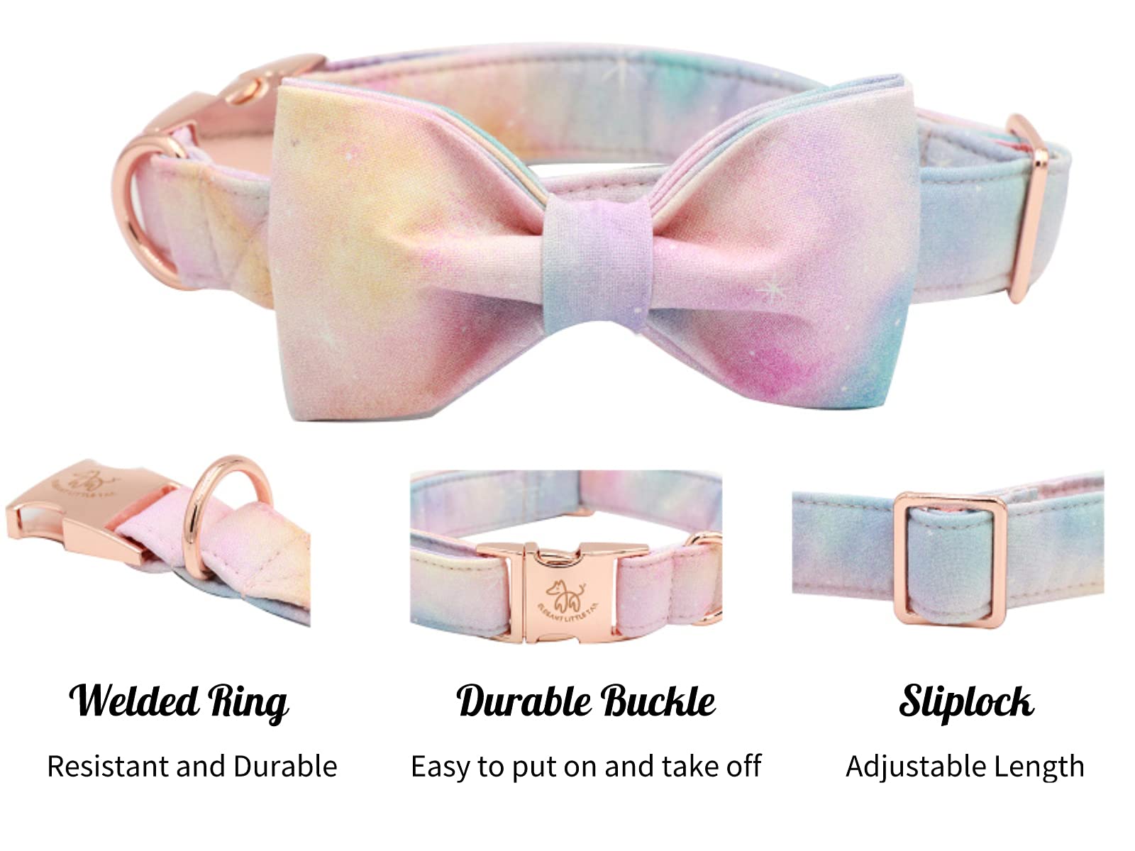 Elegant Little Tail Colorful Dog Collar, Comfortable Dog Collar With Bow Adjustable Soft Bow Tie Dog Collars For X-Small Dogs An