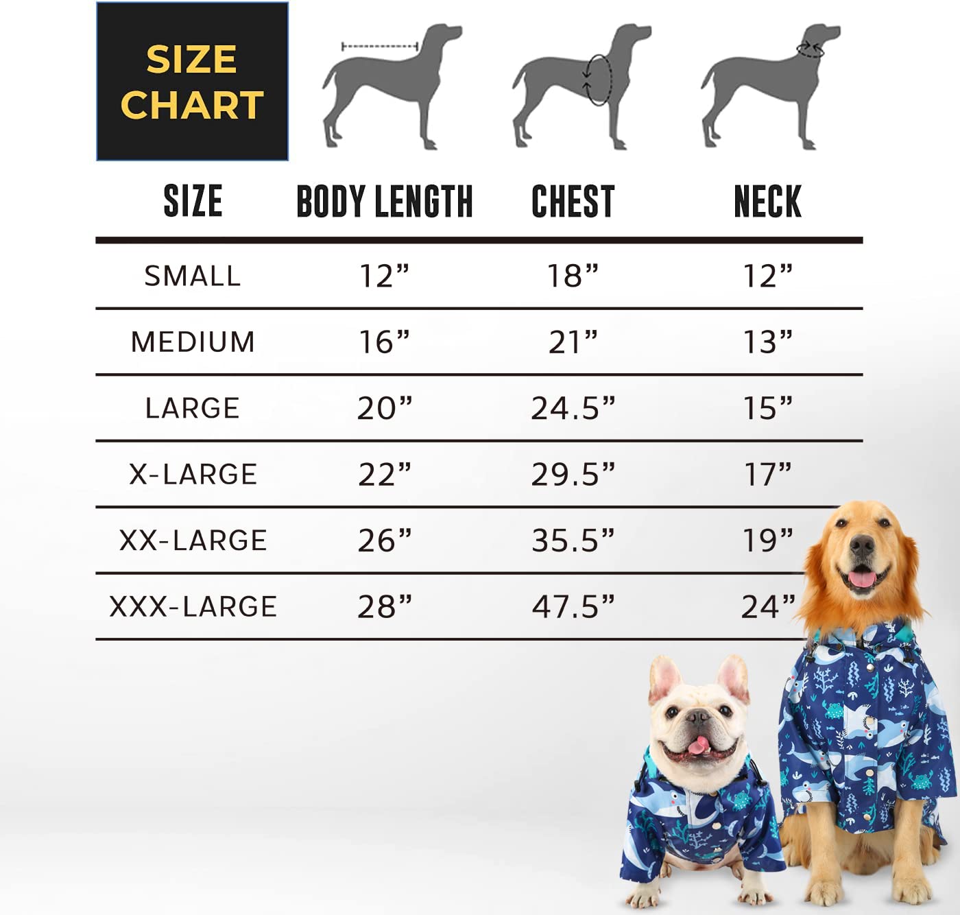 Hde Dog Raincoat Double Layer Zip Rain Jacket With Hood For Small To Large Dogs Sharks - 3Xl