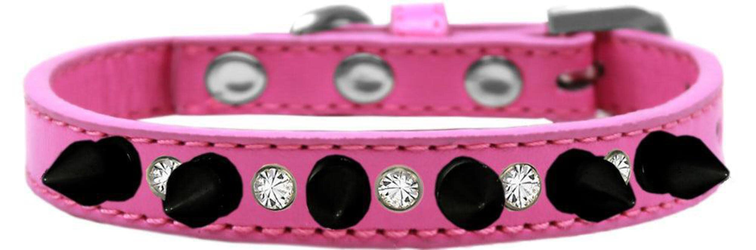 Mirage Pet Products Crystal and Black Spikes Dog Collar, Size 10, Bright Pink