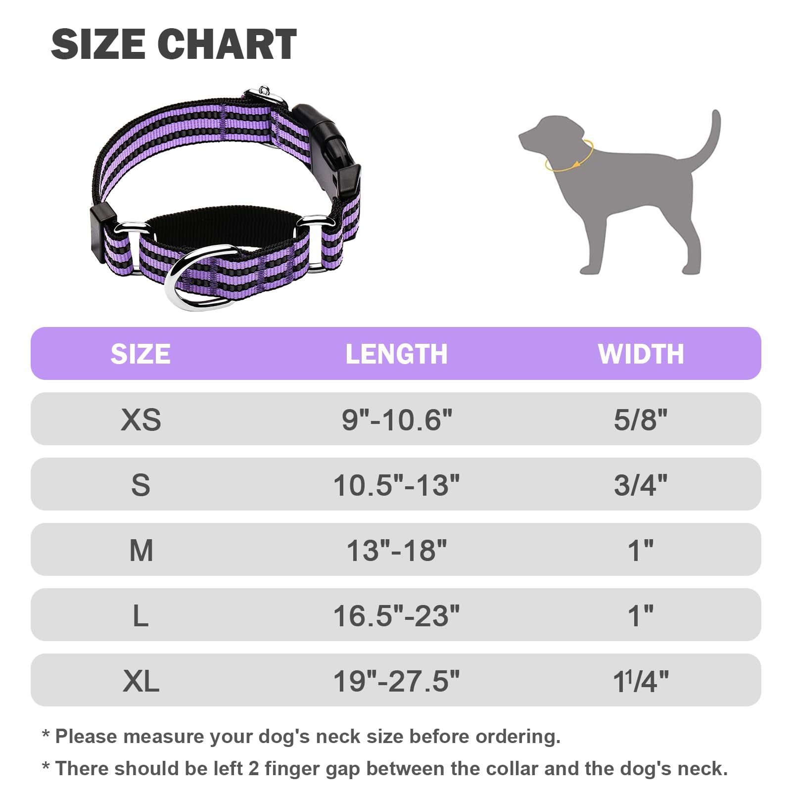 Hikiko Martingale Dog Collars Reflective Nylon Dog Collar With Quick Release Buckle Adjustable Training No Slip Dog Collar (Medium, Lavender)