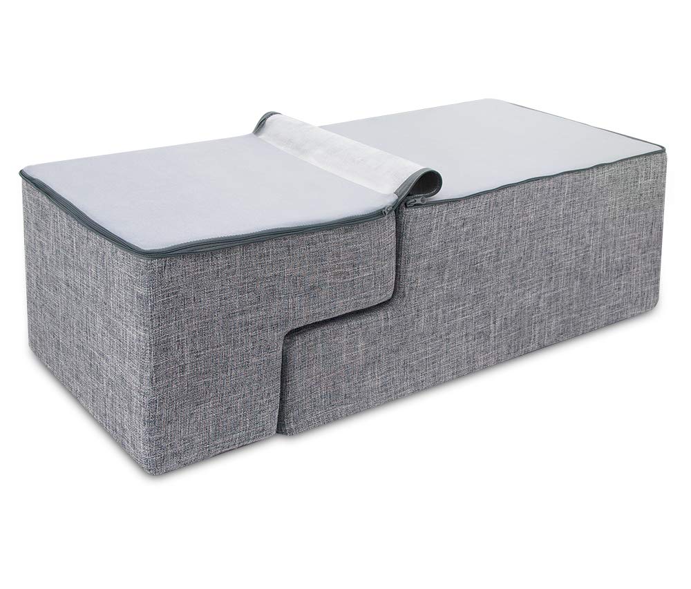 Best Pet Supplies Round Bed For Pet, 4-Step Pet Stair, Grey Linen (Foldable)