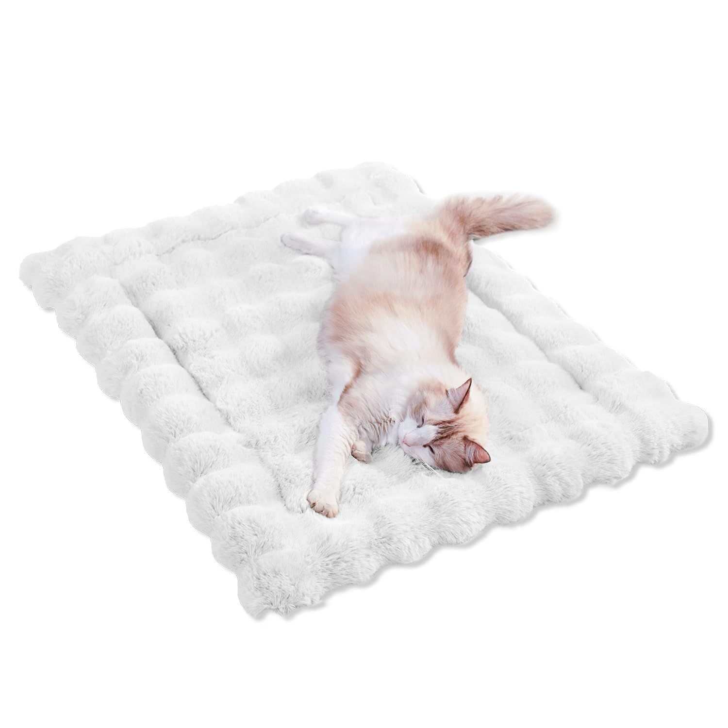 Somahe Cat Beds Cozy Pet Mat Faux Fur Kitten Pad Bed For Carriers/Couch Dog & Puppy Cute Friendly 23 X 15 Inch Medium White