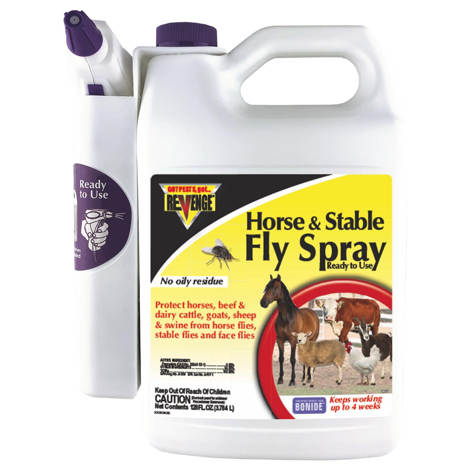 REVENGE Horse & Stable Fly Spray, 128 oz Ready-to-Use with Power Sprayer, Long Lasting Flea and Tick Control
