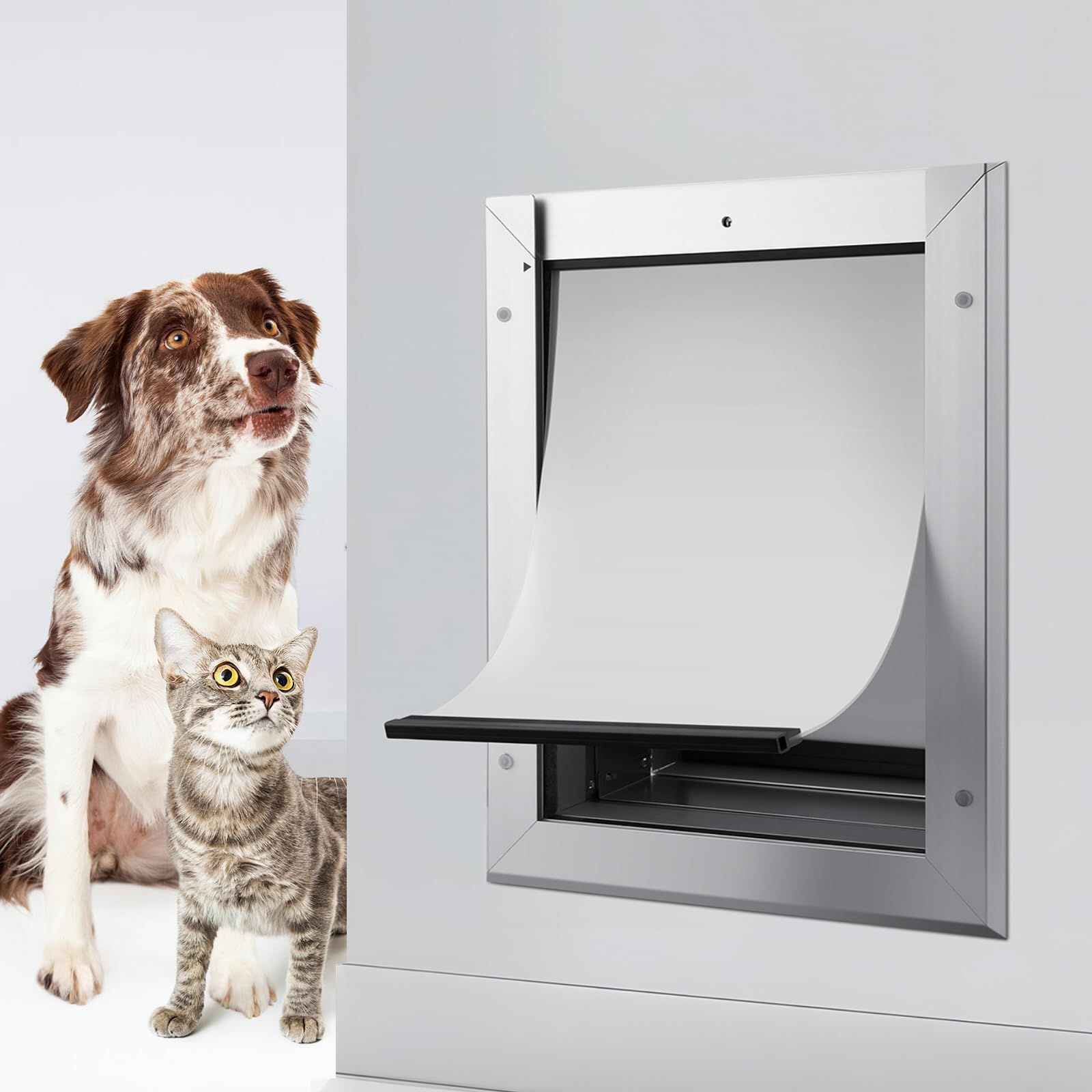 Cowiewie Dog Door For Wall With All-Metal Frame And Telescoping Tunnel, Silicone Flap For Extreme Weather - Medium Size For Pets