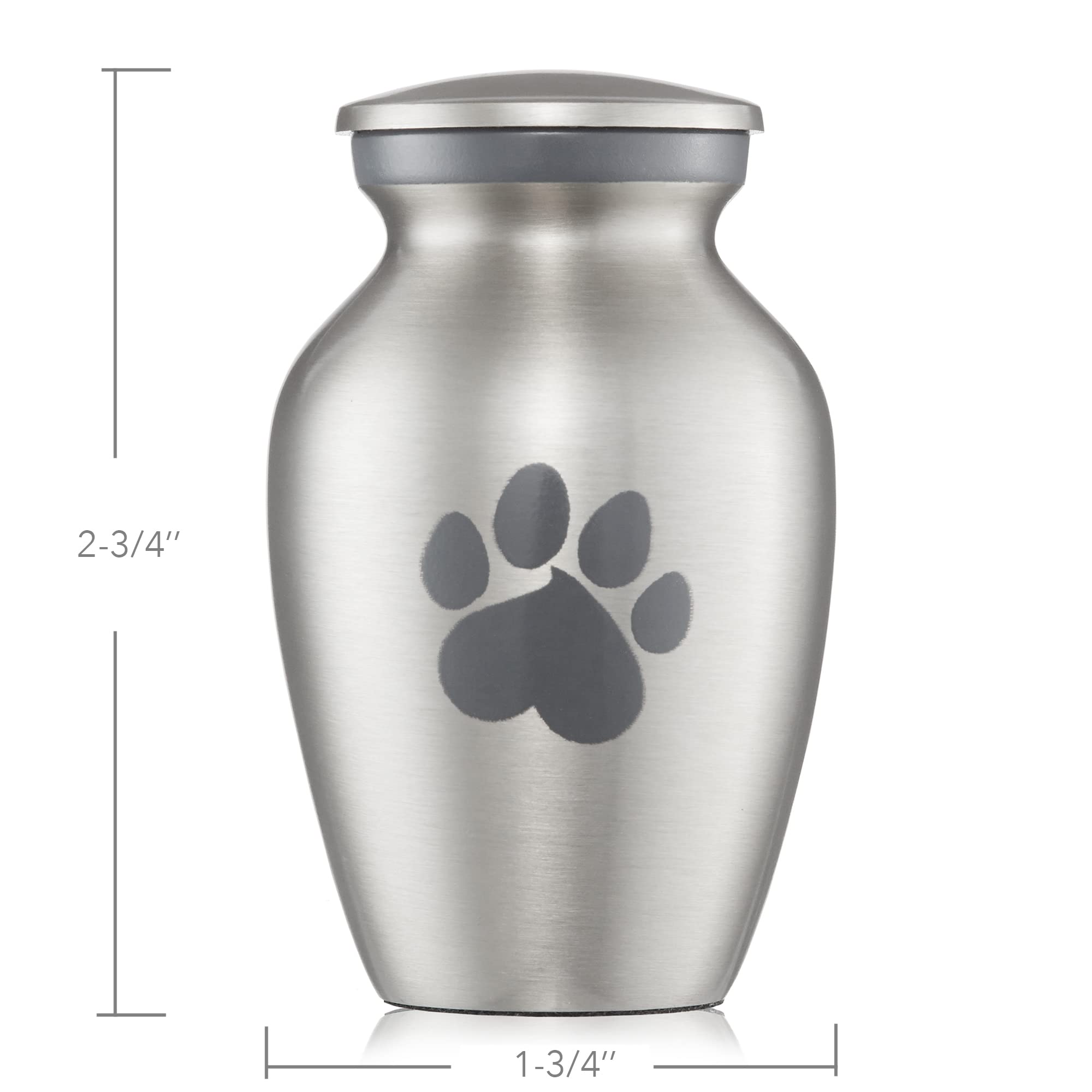 Reminded Pet Cremation Urns for Dog and Cat Ashes, Memorial Paw Print Urn - Extra Small Keepsake Silver